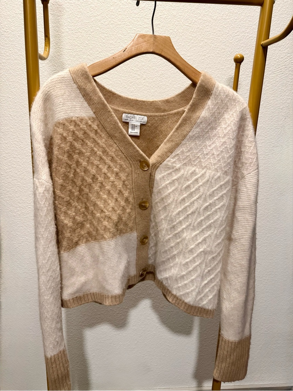 Rachel Zoe 100% 2-Ply Cashmere Colorblock Cardigan – XL